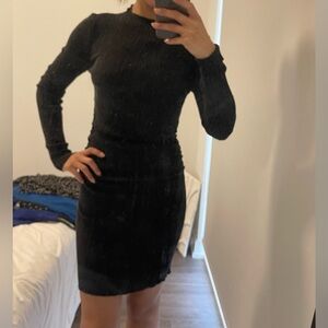 Zara long sleeve black mini dress in waffle fabric
